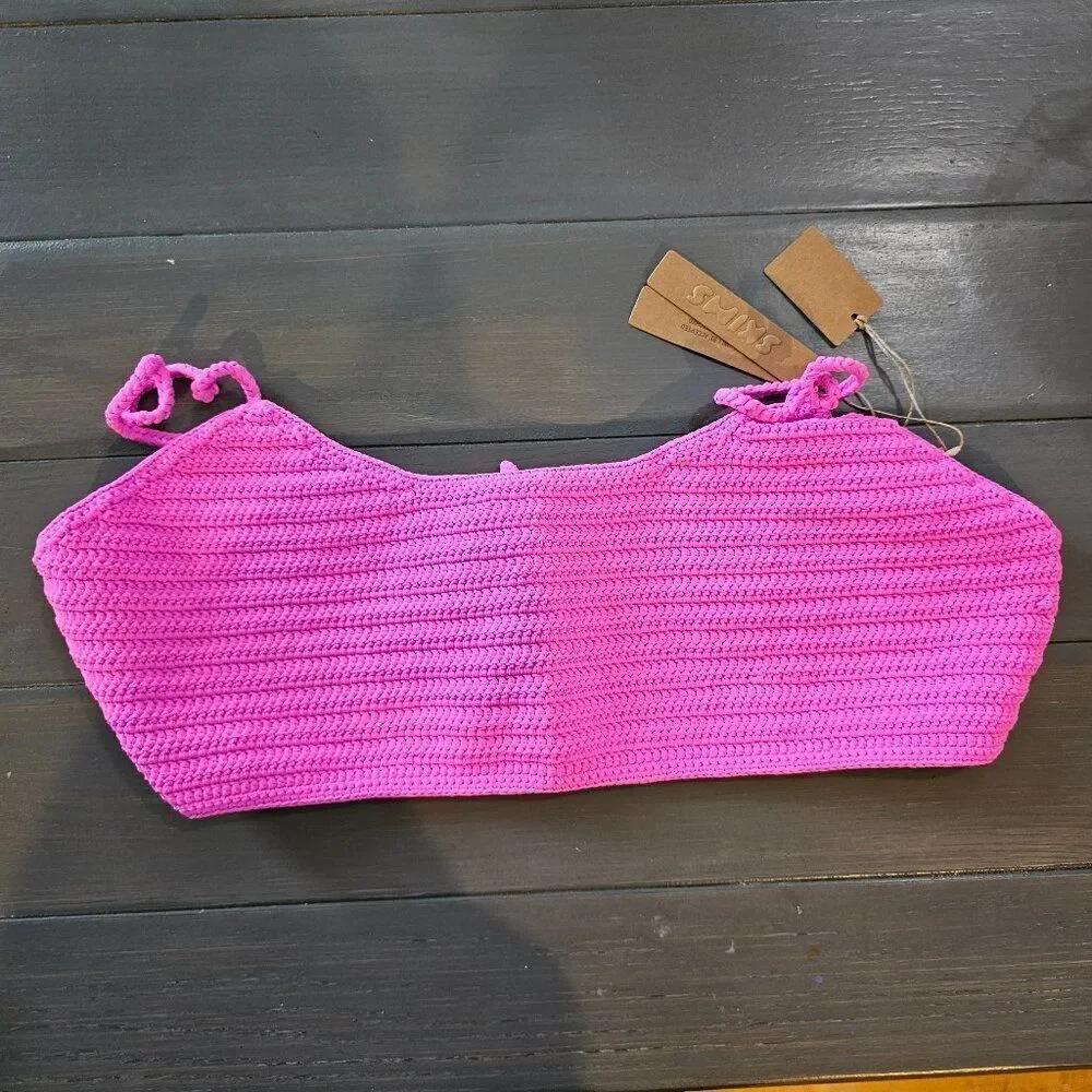 SKIMS Women's Taffy Pink Crochet Swim Scoop Bikini Top Size 2X